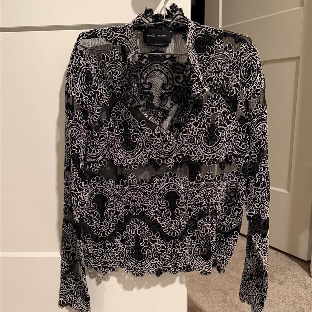 Diane Von Furstenberg Black and White Lace Blouse